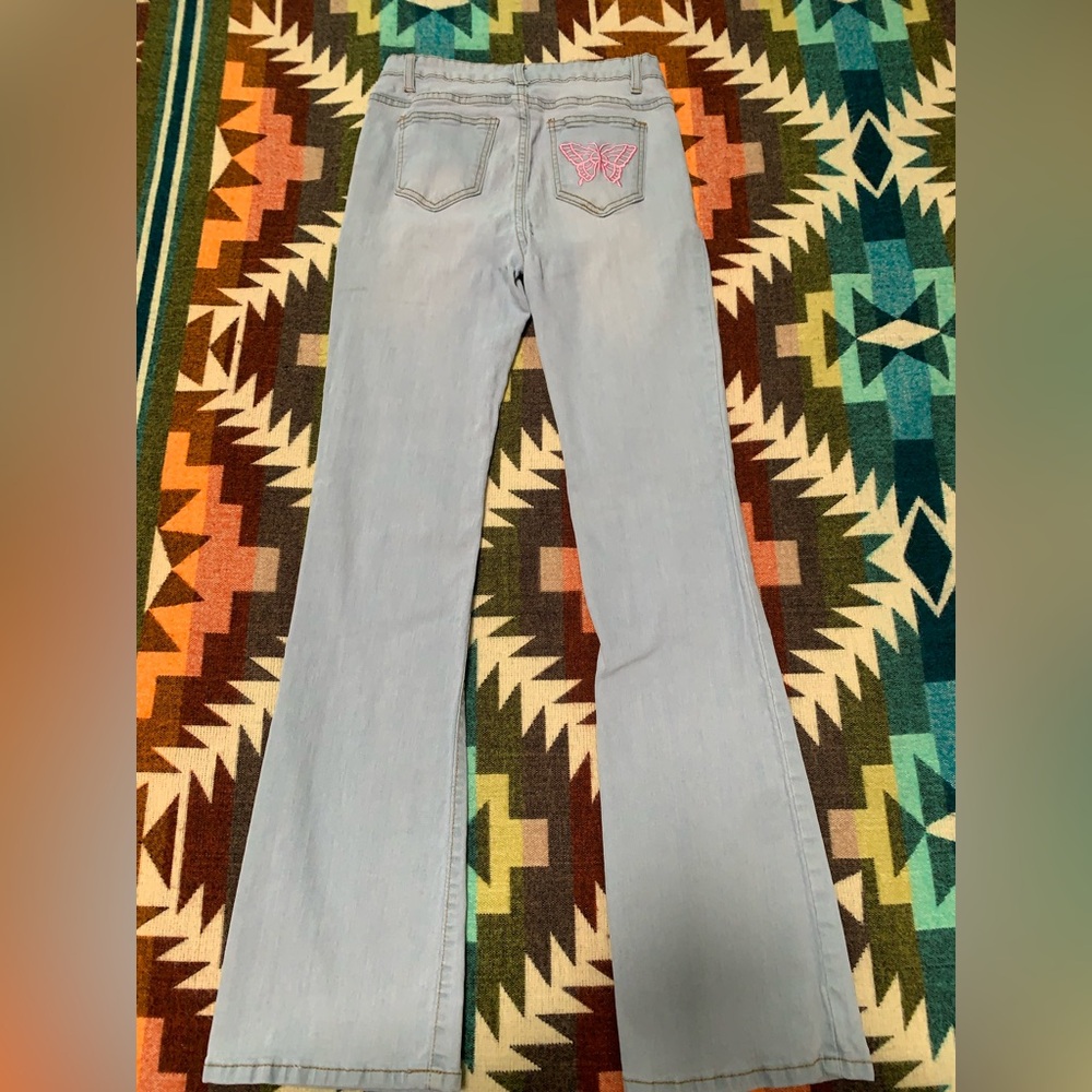 Light Blue Women's Jeans with Butterfly Embroidery